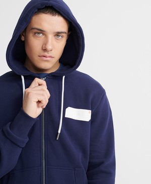 Superdry Core Logo Black Out Cipzár Férfi Kapucnis Pulóver Sötétkék | EPRXK2368